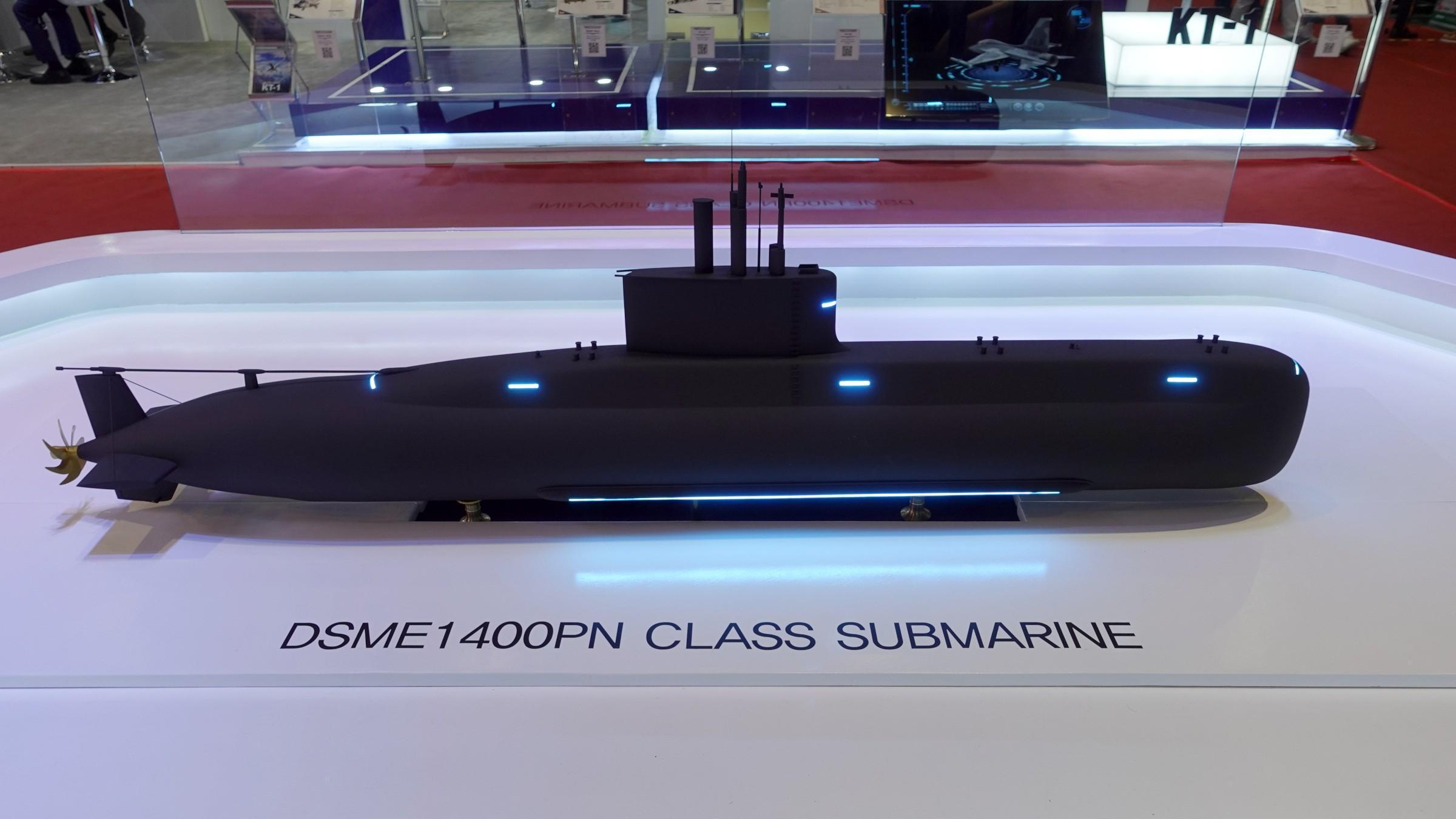 Daewoo Shipbuilding & Marine Engineering (DSME) is displaying a scale model of its DSME 1400PN submarine at the ongoing ADAS.