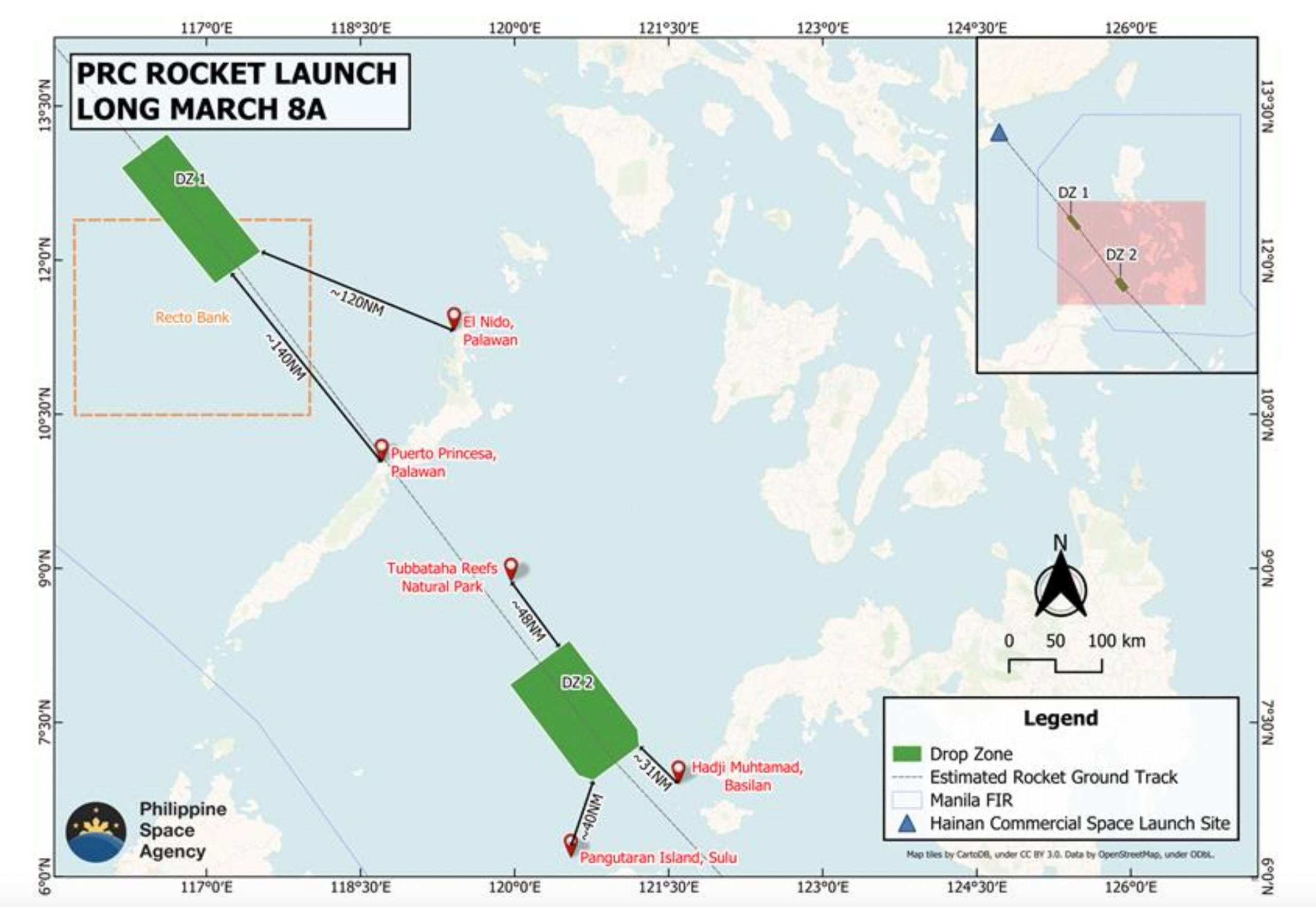 Chinese Rocket Debris, Inaasahang Mahulog Malapit sa Baybayin ng Palawan