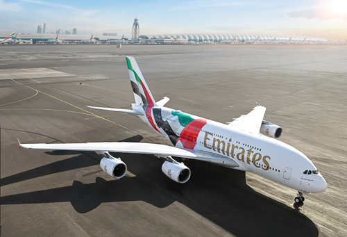Emirates unveils a striking new UAE flag livery on its A380
